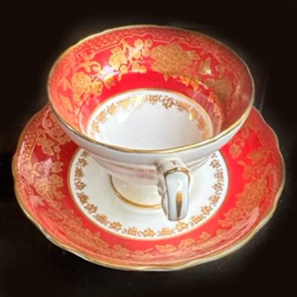Vintage Hammersley Red / Gold Floral Teacup & Sauce - Picture 2 of 5